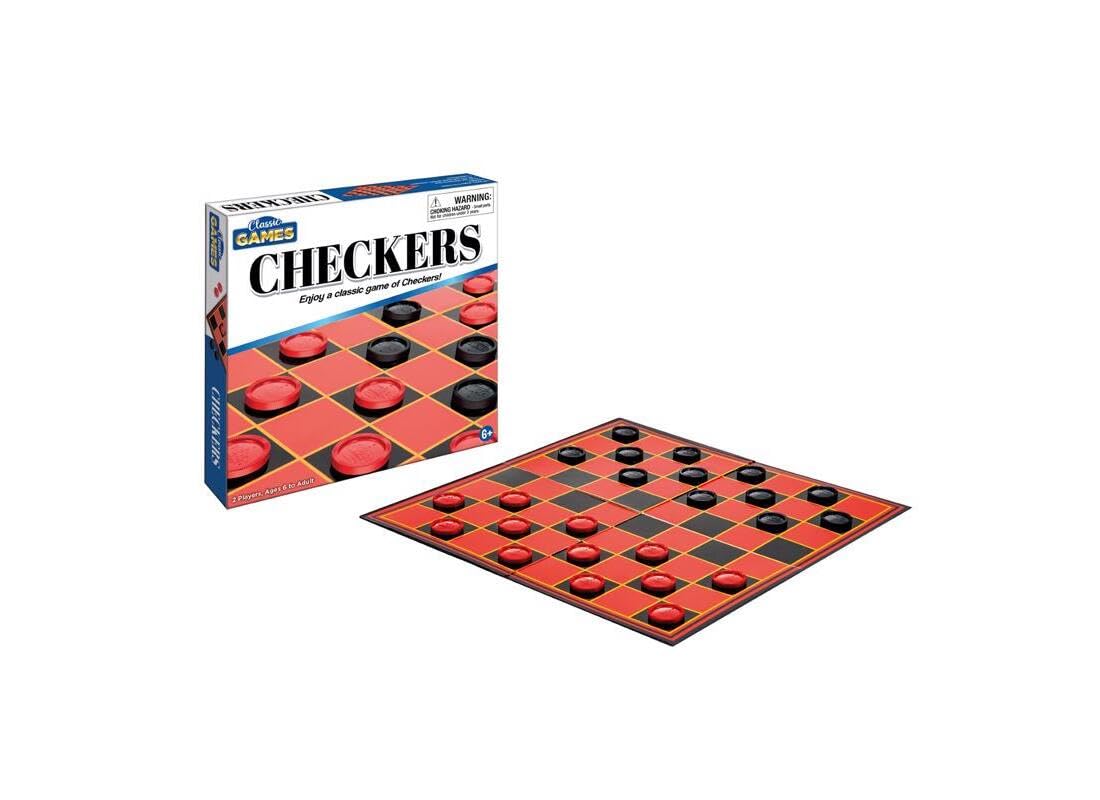 Playmaker Toys Checkers Classic Board Game in a Compact Box, 8-inch Square, Interactive Toy