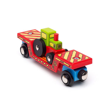 Bigjigs Rail Tractor Low Loader - Other Major Wooden Rail Brands are Compatible