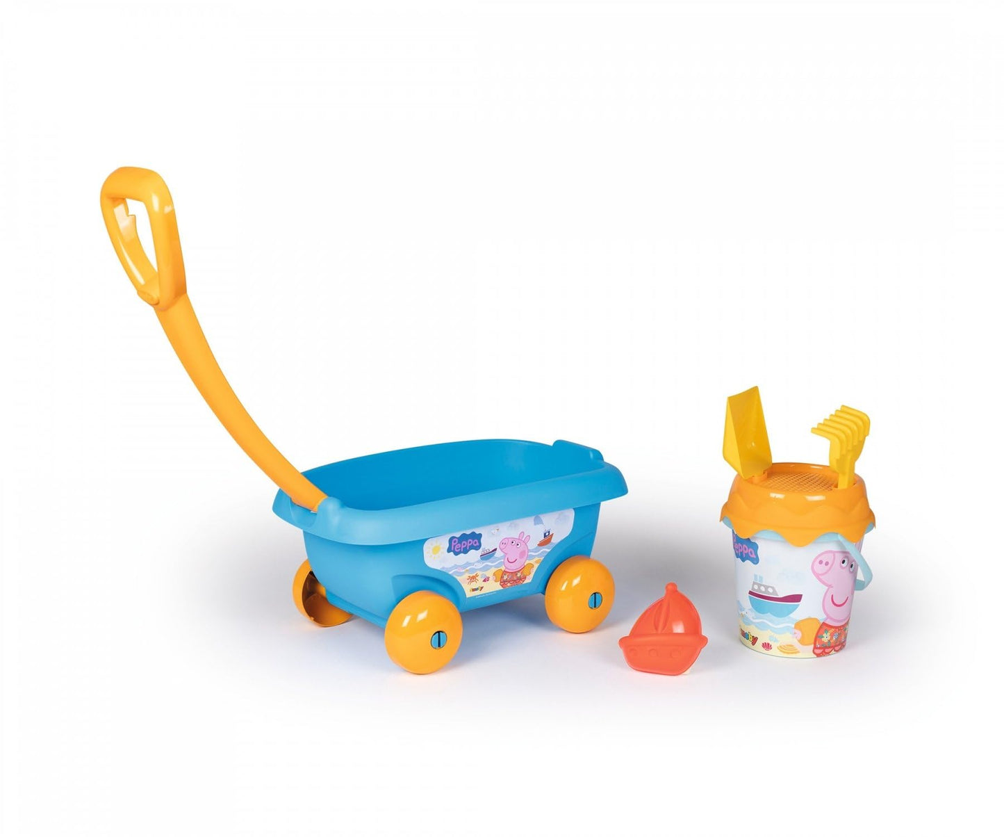 Smoby - Peppa Pig Chariog Gronished: Bucket + Sieve + Shovel + Rake + Sand Mold