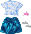 Barbie Doll Clothes Inspired by Jurassic World: Dominion, Complete Look with 2 Accessories, Crop Top & Dinosaur-Inspired Metallic Skirt, Silvery