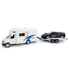 Toy Camper RV Trailer Towing Supercar Sports Model Car Diecast Motorhome Toys for Boys Pull Back Toy Cars, Beach Sandbox Outdoor Adventure Play Set, 3