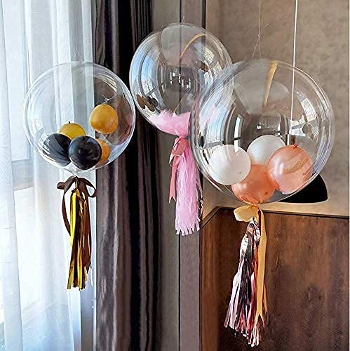 Clear Balloons, 18" Pre Stretched 15 Packs Big Stuffing Crystal Bubble Clear Bobo Balloons for Air or Helium Use