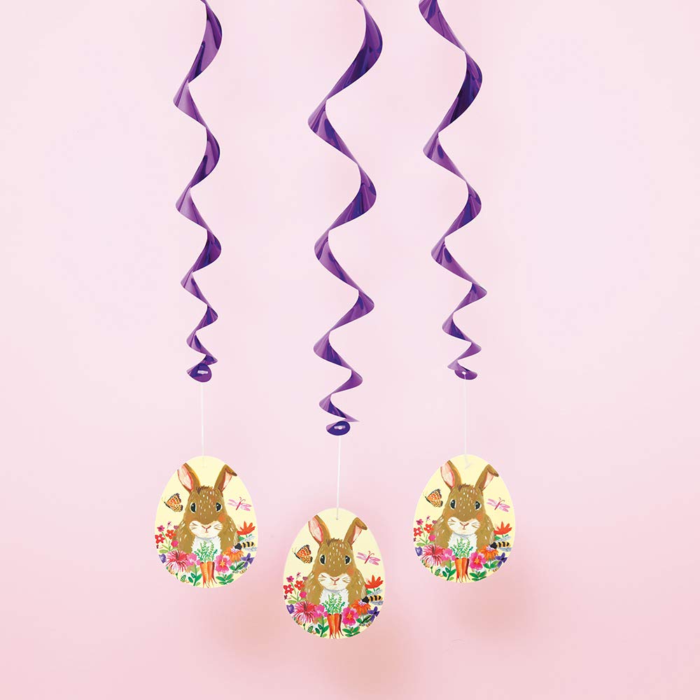 Floral Easter Bunny Hanging Swirl Decorations - 26" (Pack of 3) - Stunning Spring-Themed Swirls - Perfect for Festive Celebrations & Home Decor