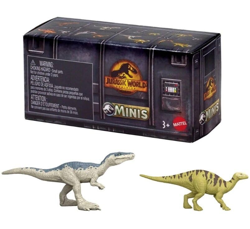 Jurassic World Dominion Minis Surprise Pack Box - Bundle of 3 Mini Dinosaur Figures | 1.125" Scale Companion Figures - Mattel Ages 3+