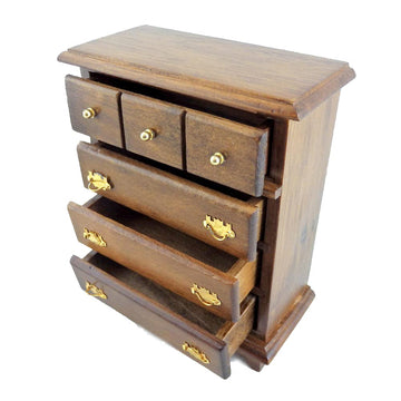 Melody Jane Dolls Houses House Miniature 1:12 Wooden Bedroom Furniture Walnut Chest of Drawers