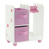 Emily Rose 14 Inch Doll Furniture - Open Wardrobe Closet with Hangers & Storage Bins - Wooden Organizer for Wellie Wishers, Glitter Girls & 14” Dolls