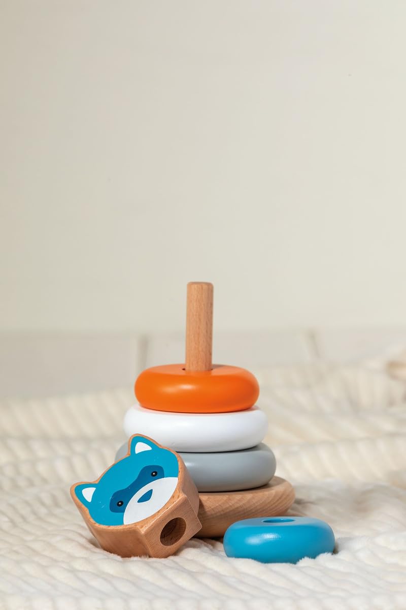 Mary Meyer Leika Wooden Toys Stacking Rings Montessori Toys for 24+ Months Old Toddler Preschool Gifts, 4.25 x 7-Inches, Raccoon & Fox