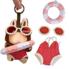 Clothes for Labubu 3-Piece Summer Beach Swim Set - Durable Fabric with Swimsuit,Swim Ring & Sunglasses,Perfect for 17cm Dolls(No Doll) (Red)