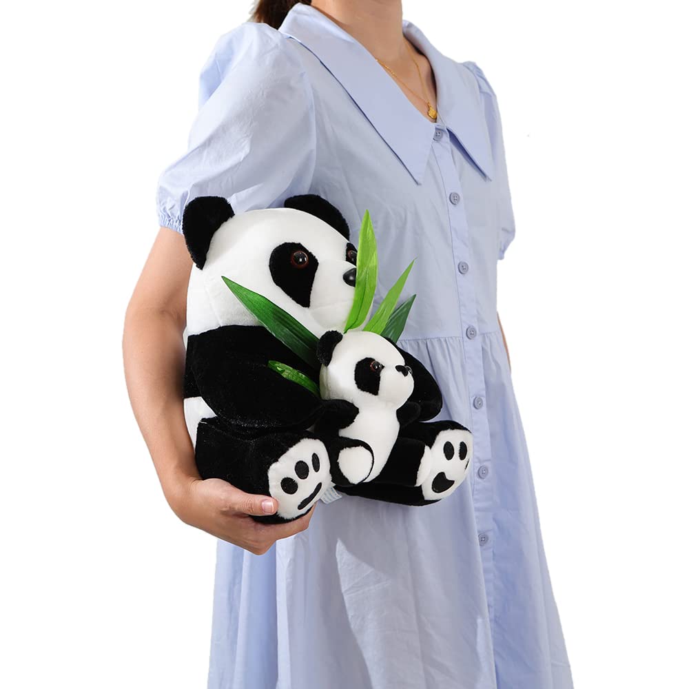 AIXINI 10" Plush Panda Stuffed Animal with Panda Baby & Mom, Soft Bamboo Toy