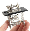 EatingBiting 1/12 1:12 Scale mini House Miniatures Furniture Vintage Silver Sewing Machine Table Metal, Sewing Machine Pedal Can Move, Worth