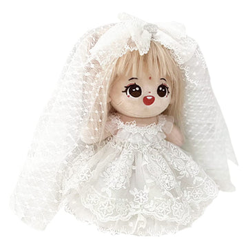 niannyyhouse 20cm Plush Doll Clothes White Lace Wedding Dress Headdress Loose 8in Doll Accessories