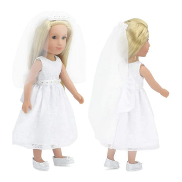 Emily Rose 14" Doll Bridal First Communion Dress 3-PC Outfit - White Lace Gown, Veil & Shoes | Glitter Girls & Wellie Wishers Compatible | USA Brand