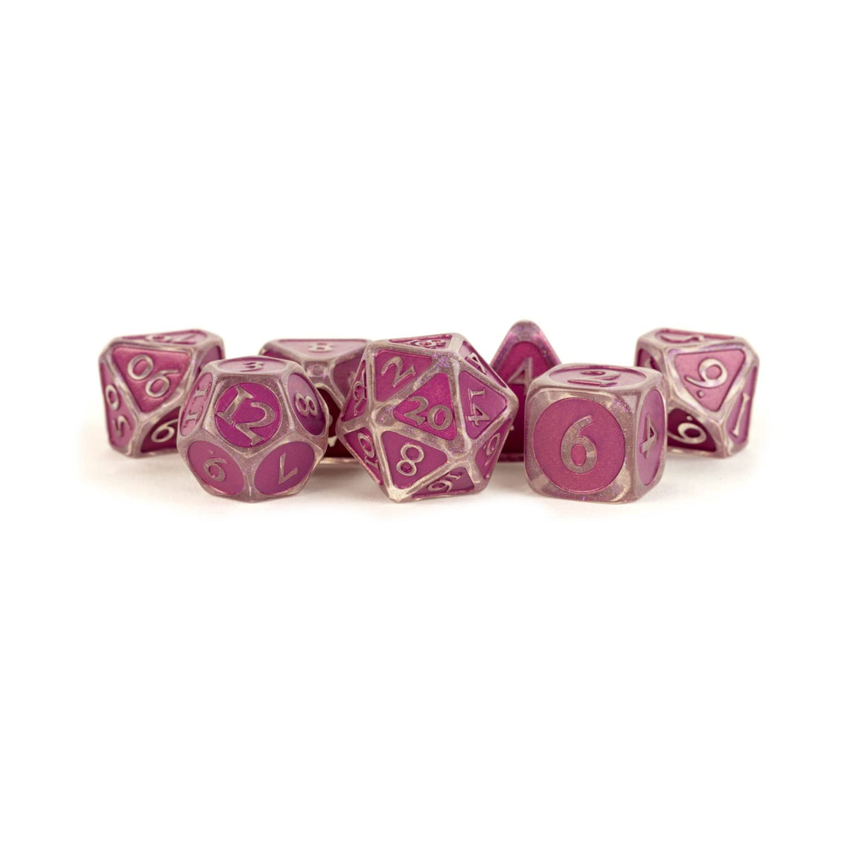 FanRoll 16mm Enamel Acrylic Poly Dice Set: Ice w/Purple Enamel