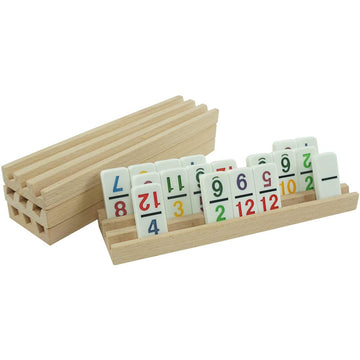 PUREPLAY Wooden Domino Trays Set of 4, Wooden Domino Trays Holders for Domino Tiles,Domino Games,Mexcian Train,Chickenfoot and Other Domino
