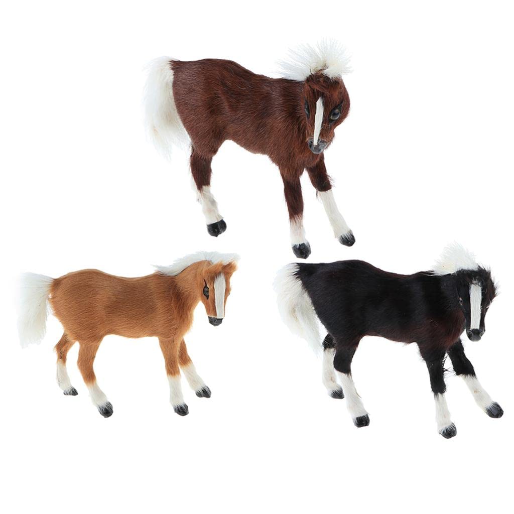 menolana Simulation Faux Fur Animal Model Toy Figures Home Decor - Light Brown Horse