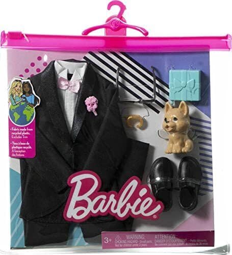 Barbie and Ken Bride and Groom Set of 2 Fashion Packs with Wedding Dress and Tuxedo Doll Outfits Bundle