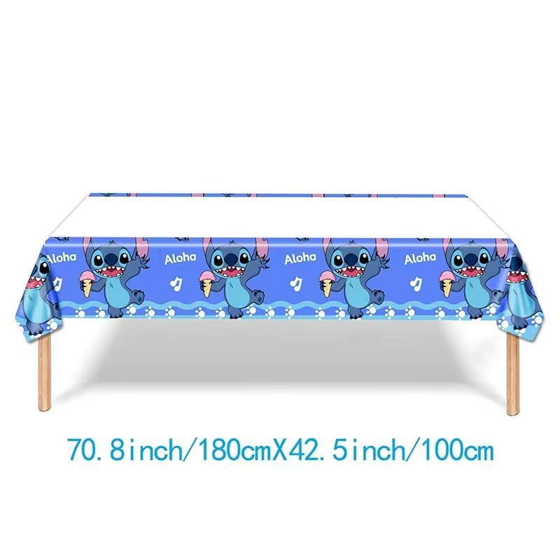 103PCS Stitch Party Supplies, Birthday Decorations Set Include Banner, Balloons, Stickers, Hanging Swirls, Cake Cupcake Toppers, Tablecloth for Boys