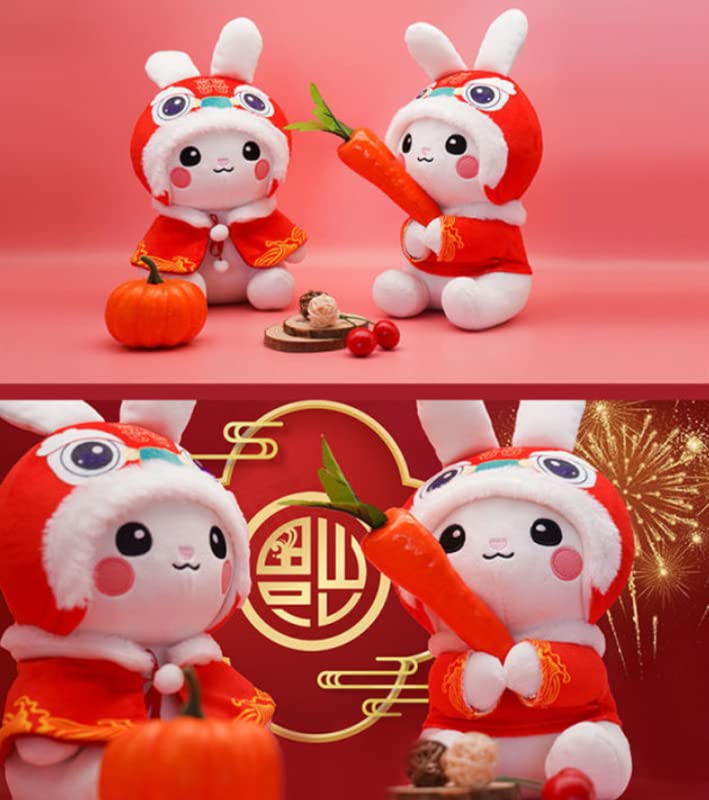XIZHI Rabbit Stuffed Animal Plush Pillow Toy Chinese New Year Plushes Year Zodiac Rabbit Mascot Decoration Gift for Adult Kids Spring Festival,11.8''