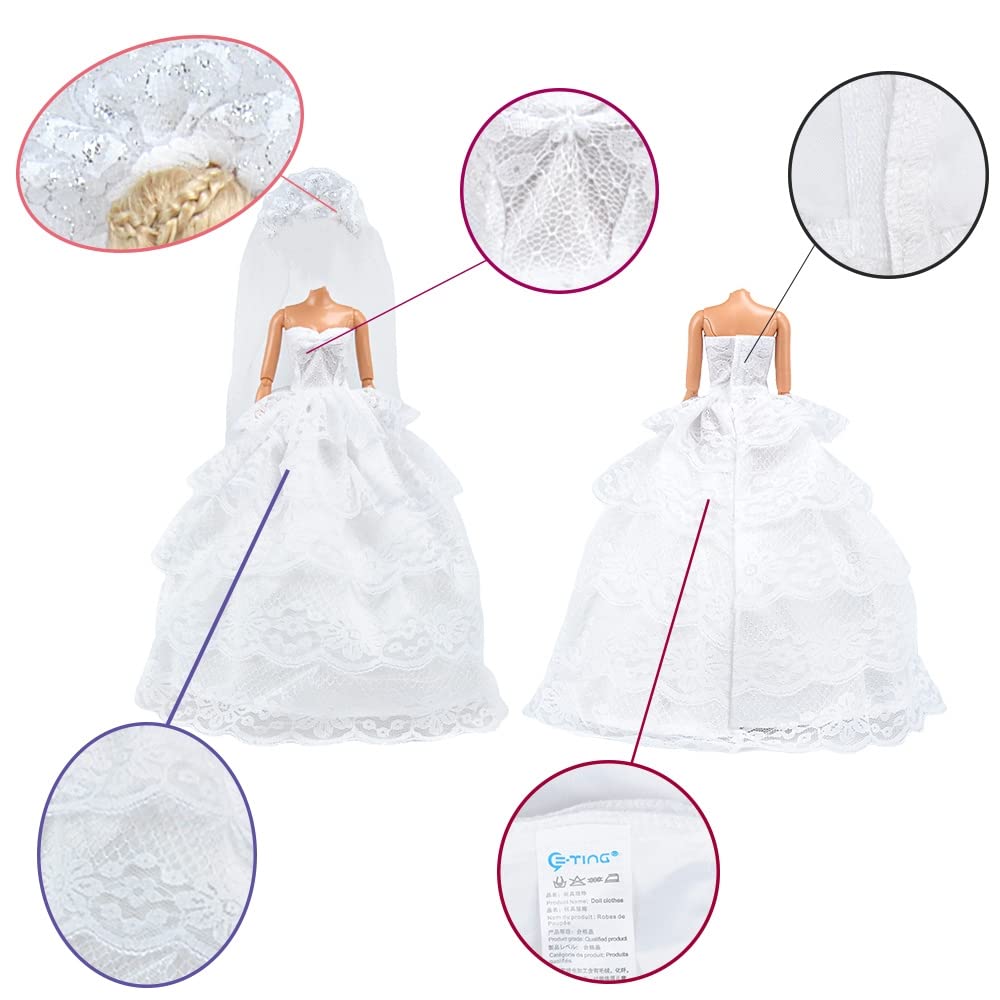 E-TING Wedding Set Beautiful Gown White Bride Dress Clothes with Veil and Groom Business Suit Outfit for Dolls?Doll Not Included?