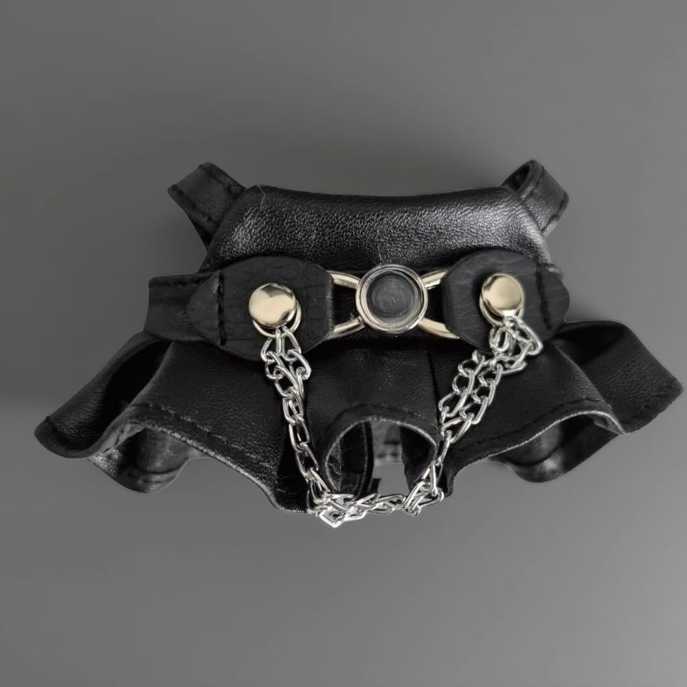 Clothes for Labubu Faux Leather Black Biker 2-Piece Set - Edgy Rock-Chic Kawaii Design Beret & Strap Mini Skirt for 17cm Dolls(No Doll) (Black)