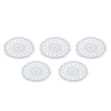 LoveinDIY 1:12 Scale Dollhouse Miniature Lace Tablecloth, 5 Pc White Openwork Doily Set for Dollhouse Round Tables