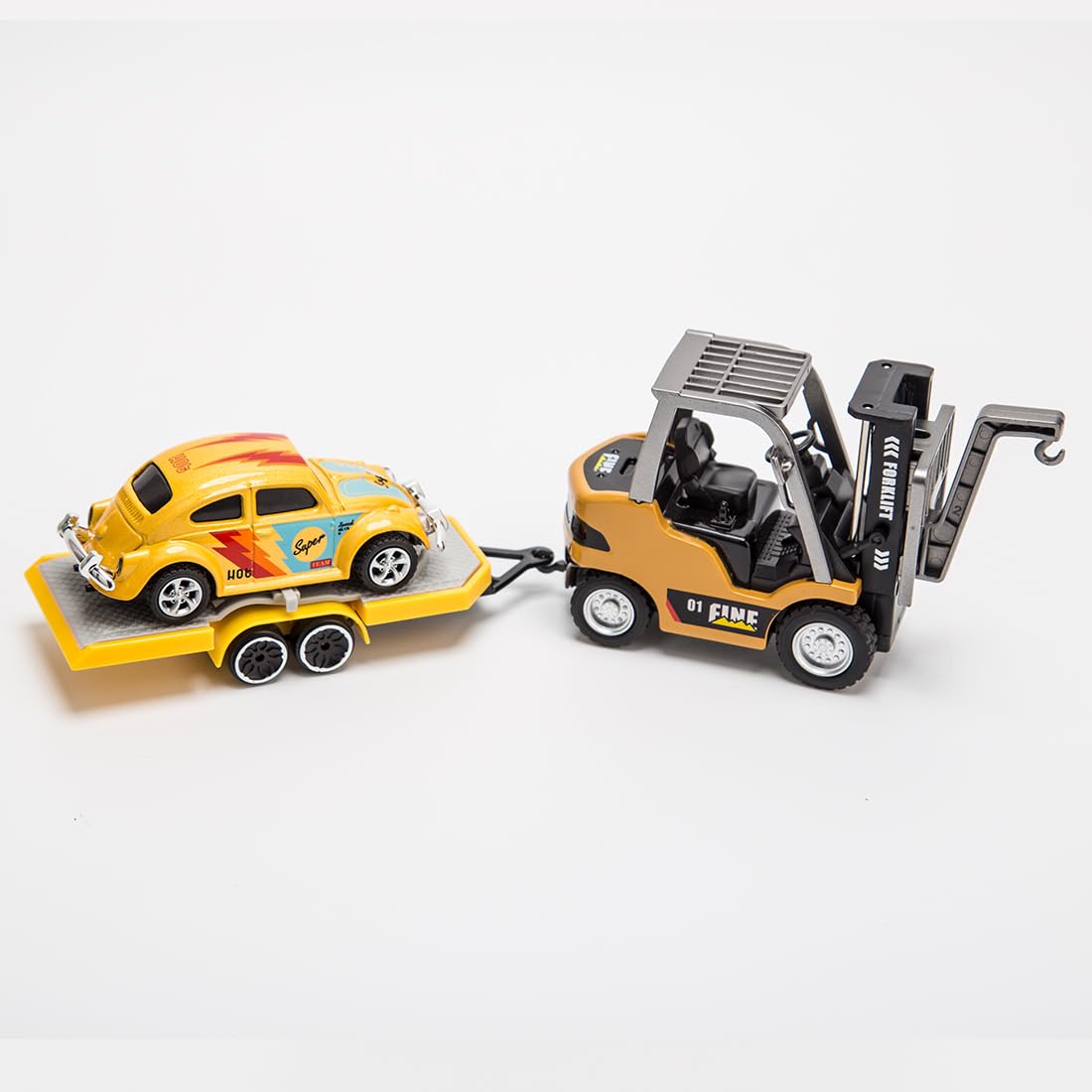 RC Forklift Truck with Trailer, 1/64 Mini Alloy Remote Control Forklift, 2 Mode Speed Truck with Cargo Hook, Pallets, RC Construction Vehicles