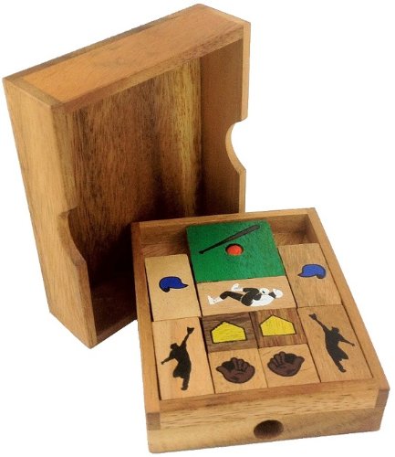 Baseball Field - Wooden IQ Sliding Block Klotski Brain Teaser Puzzle - Travel Game Gift