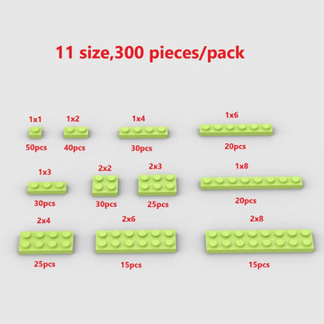 YUJHITP 300 Piece Grass Green Building Plate Bulk Assortment Pack, Grass Green Small Base Plate Accessories for Building with 12 Sizes, Compatible
