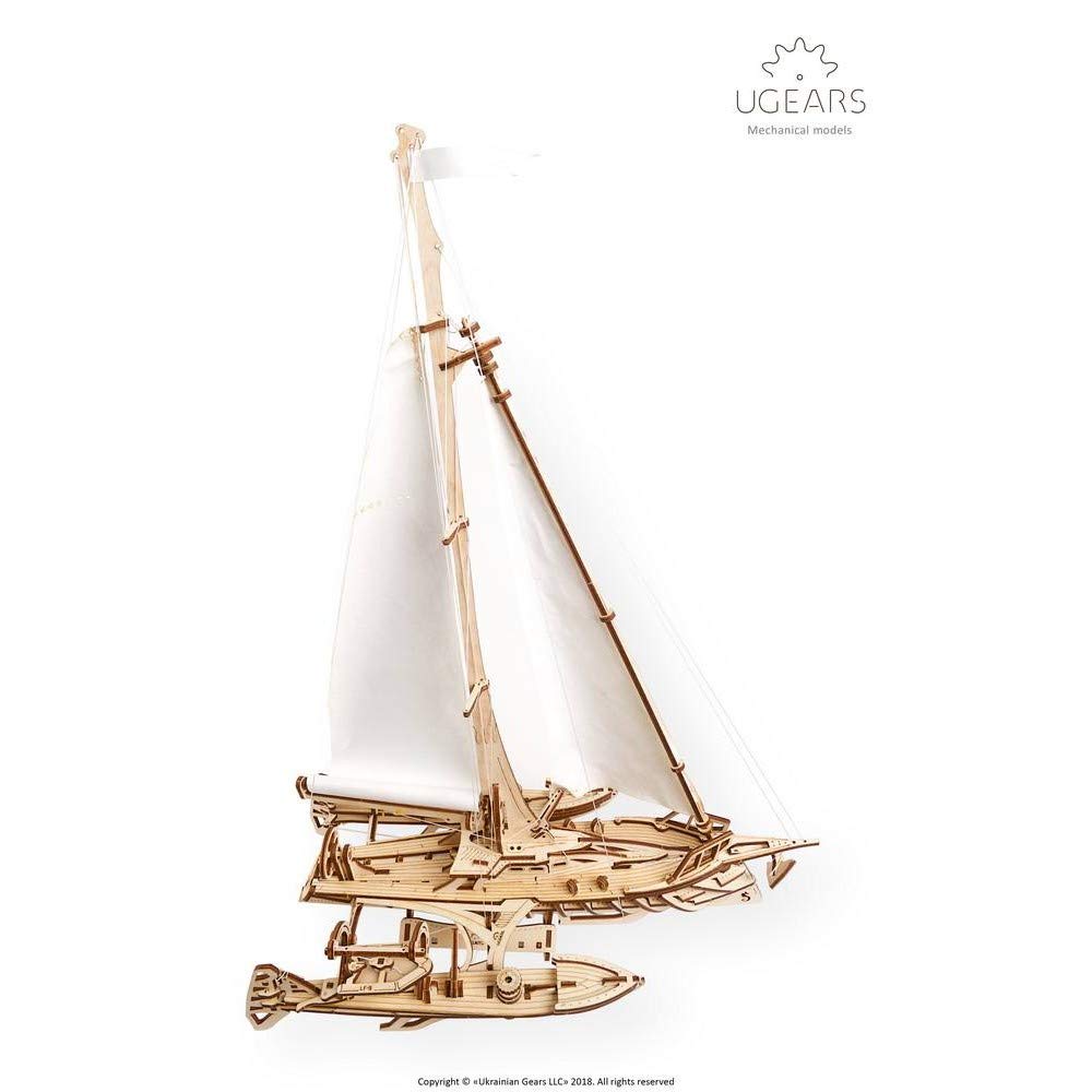 UGears Models 3-D Wooden Puzzle - Mechanical Trimaran Merihobus Sailboat