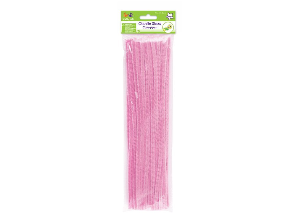 Krafty Kids Colorful Fuzzy Craft Sticks Pipe Cleaners - 40 Count - 12 Inches Long (Light Pink)