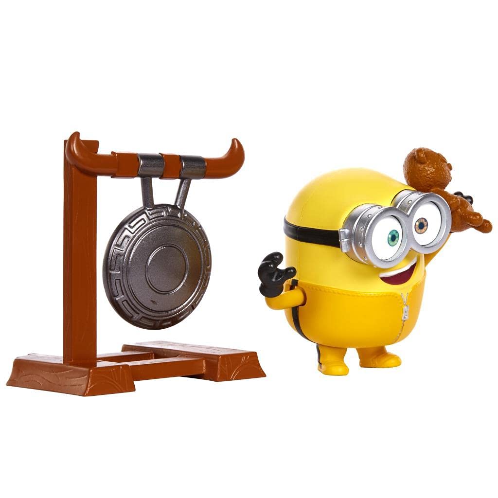 Mattel Minions Rise of Gru Bob Button Activated Action Figure Approx 4-in with Gong & Teddy Bear Accessories, for Kids Ages 4 Years & Older