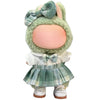 Clothes for Labubu 3-Piece Cotton Uniform Set with Bow Clip, Bow Tie Shirt & Plaid Skirt for 17cm Dolls(No Doll,No Shoes) (Green)