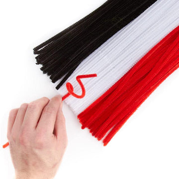 Pack of 300 Red Black and White Pipe Cleaners. Fuzzy Stick Chenille Stems for Arts and Crafts Shapes, Flowers, Animals, Figures and More - Size: 12
