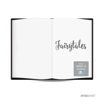 Andaz Press Personalized Square Book Label Stickers, from The Library of, Baby Blue Elephant, 40-Pack, Custom Name