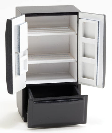 Dollhouse Miniature Black Refrigerator with Freezer on Bottom