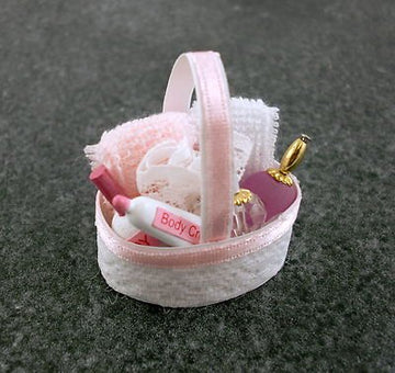 Dollhouse Miniature Pink Bath Accessory Basket