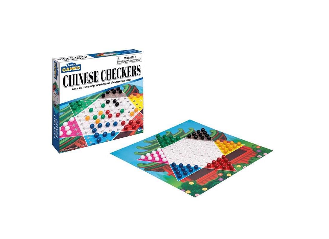 Playmaker Toys Chinese Checkers Strategic Jumping Game in a Compact Box, 8-inch Square, Interactive Toy