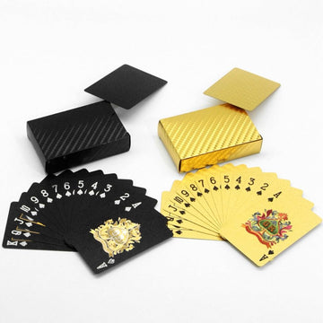 jcoral 2 Pack Diamond Playing Cards Black Gold Poker Cards Waterproof Plastic Black and Gold Foil Playing Cards Highly Flexible,2 Decks of Cards