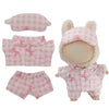 Clothes for Labubu Soft Cotton Cute Pajama Design 3-Piece Set,Plaid Top,Pants & Eye Mask,Perfect for 17cm Dolls(No Doll) (Pink)