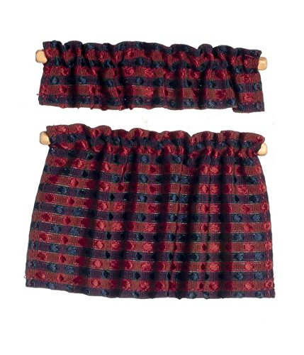 Melody Jane Dollhouse Red and Blue Cafe Curtains Miniature Window Accessory