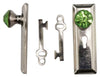 Melody Jane Dollhouse Satin Nickel Door Handle with Green Crystal Knob & Keys