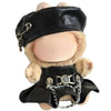 Clothes for Labubu Faux Leather Black Biker 2-Piece Set - Edgy Rock-Chic Kawaii Design Beret & Strap Mini Skirt for 17cm Dolls(No Doll) (Black)
