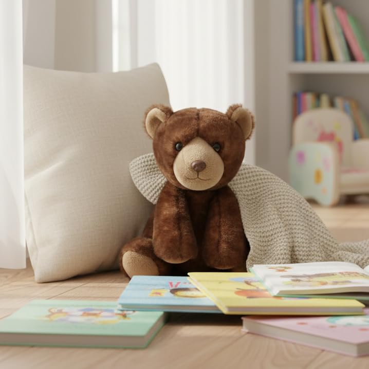 The Petting Zoo Brown Bear Stuffed Animal, Gifts for Kids, Wild Onez Zoo Animals, Brown Bear Plush Toy 9 inches