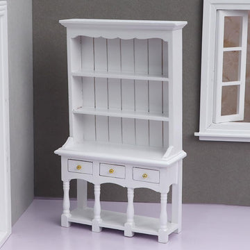 AirAds Dollhouse Furnitures 1:12 Scale Dollhouse Miniature Wood Hutch Display Cupboard Cabinet White Furniture (Set 2) (2-Drawer Hutch)