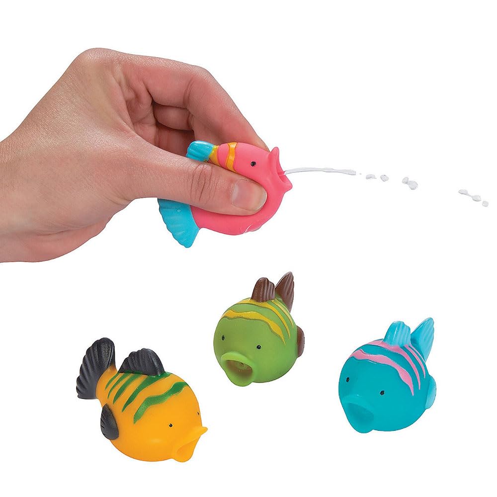 Fun Express Fish Squirt Toys Bulk Set of 12 - Bath Toys for Kids Ages 1-3 & Toddlers 2-4 | Pool Toys & Party Favors for Kids Birthday | Sea Animal