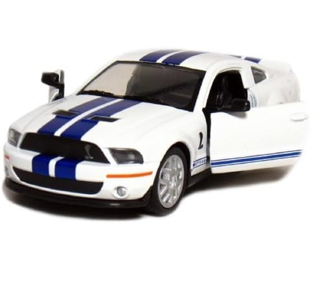 KiNSMART 2007 Ford Shelby GT500 with Racing Stripes 1:38 Scale 5 Inch Die Cast Metal Model Toy Muscle Car (White)