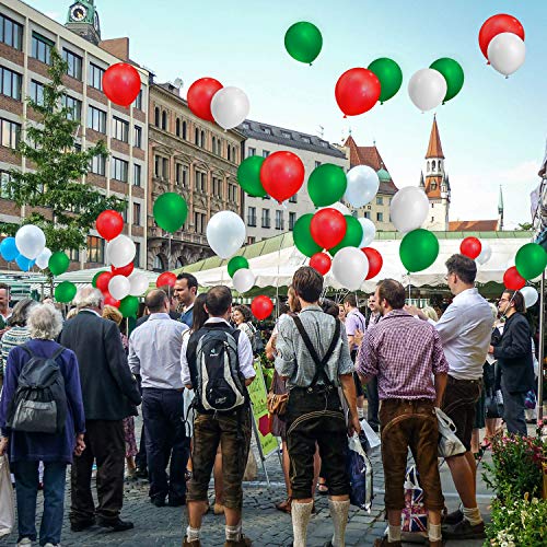 TecUnite 100 Pcs Red Green White Latex Balloons 13 Inch Colorful Round Balloons for 250th Anniversary Graduation Wedding Birthday 4th of July