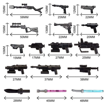 TopBrixx Custom Minifigures Weapon Set, 56 Pcs Custom Weapon Set for Starwars Soldier Minifigures, Figure Weapon Compatible with Lego
