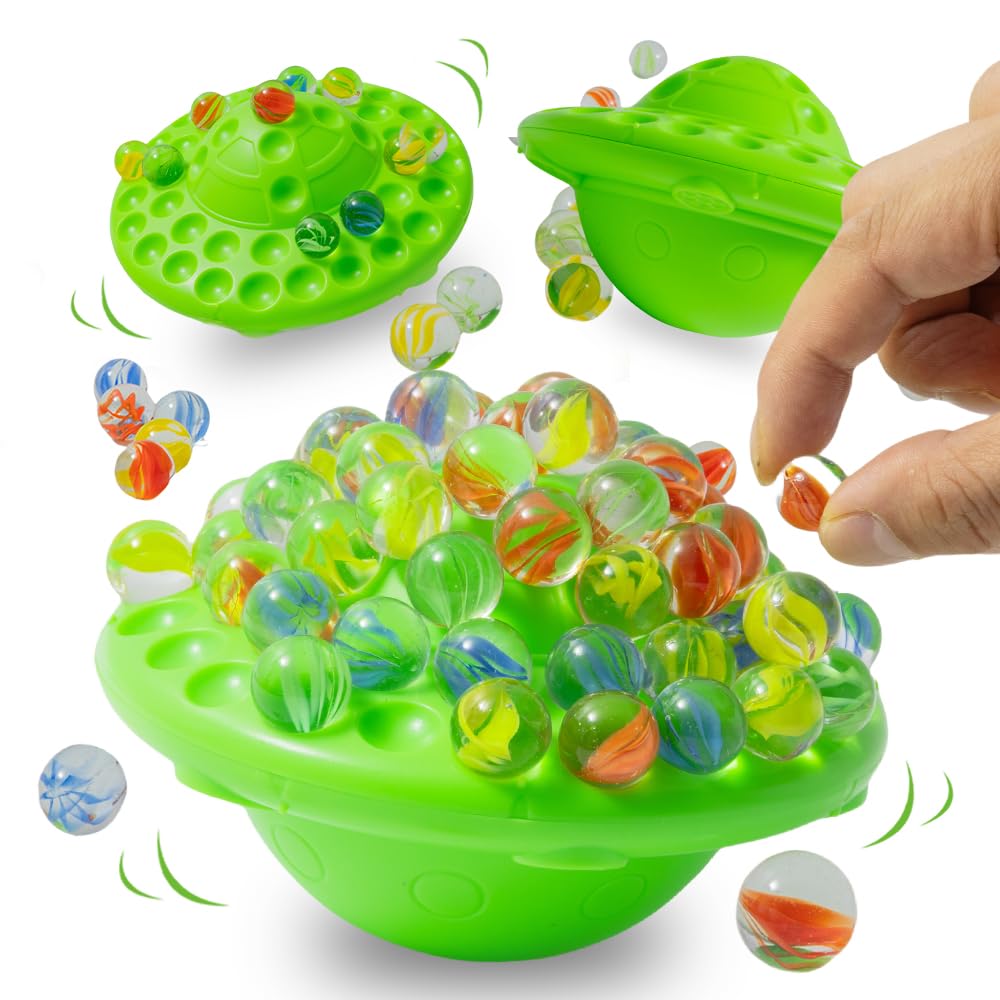 Wobble Marble Stacking Game for Kids, Marble Balance Board Game with 60 Glass Marbles & Storage Base,Fun Group Play for 1-4 Players,Birthday for Kids
