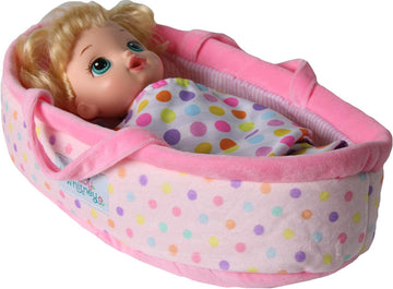 Pastel Polka Dot Baby Doll Bed 18" | Bassinet and Carrier for Dolls